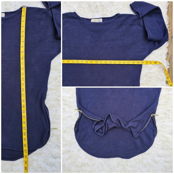 Side Zip Sweater Michael Kors MMK Blue Size Medium Hi Low Round Hem Knit Top M - Picture 6 of 9